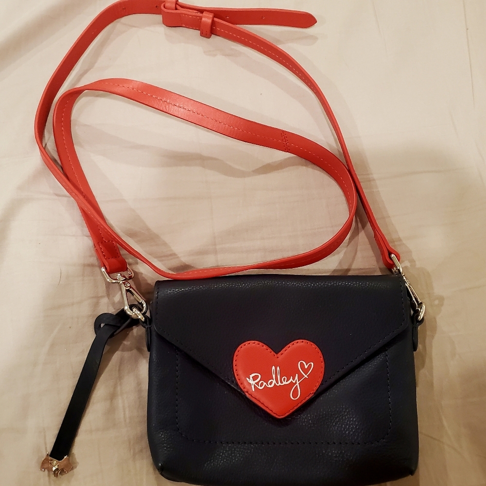 Radley London Navy Red Heart Leather Purse NWOT